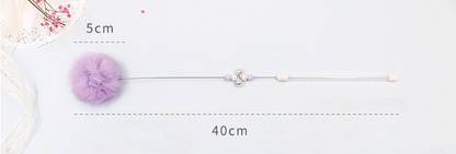 Colorful Pom Pom Cat Teaser Wand with Bell Toy
