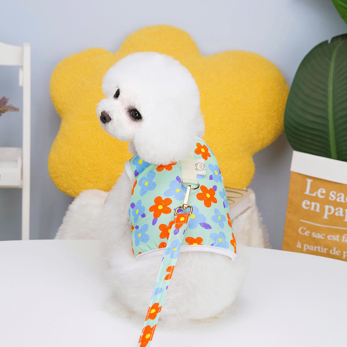 Floral pet harness dress with leash - view 8